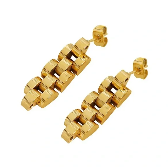 18K Gold Plated Watch Chain Earrings*Watch Band*Watch Link*ML - Picture 1 of 6
